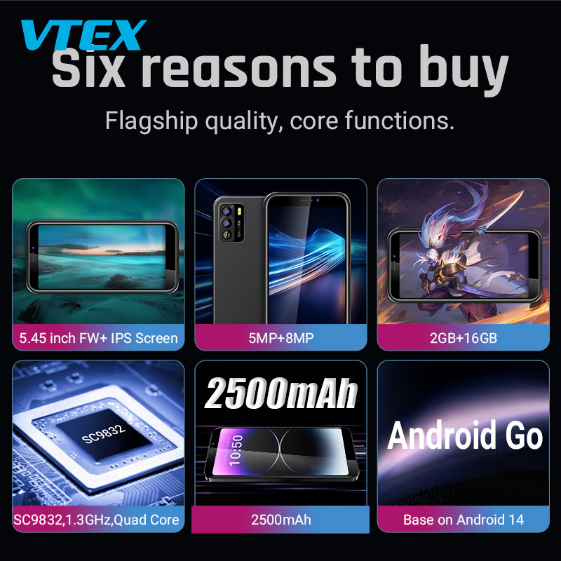 Смартфон 5.5 дюймов 4G Android 14, 16+2 ГБ