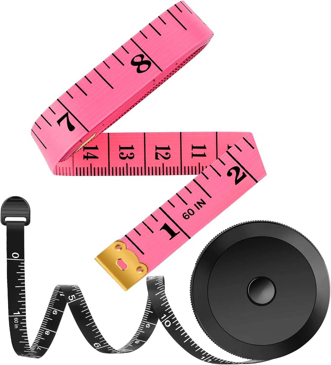 Tape Measure Measuring Tape for Body Fabric Sewing Tailor Cloth Knitting Vinyl Home Craft Measurements, 60-Inch Soft Fashion Pink & Retractable Black Double Sca
