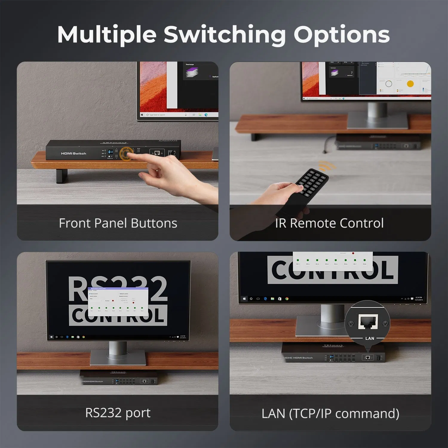 Custom 4X4 for HDMI Matrix Video Switcher RS-232 LAN Port Control EDID Management IR Remote Support 4K Video Splitters