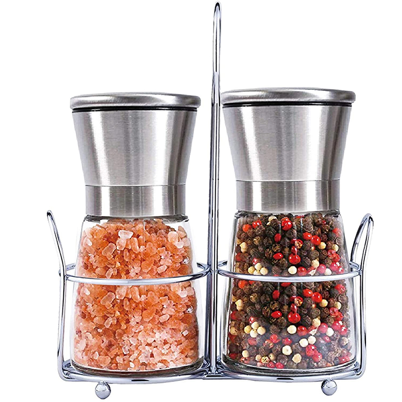 Stainless Steel Manual Salt Pepper Mill Spice Muller Tool.Adjust Ceramic Salt and Pepper Glass Grinder Bottle Clear Spice Glass Bottle Salt Pepper Grinder 160ml