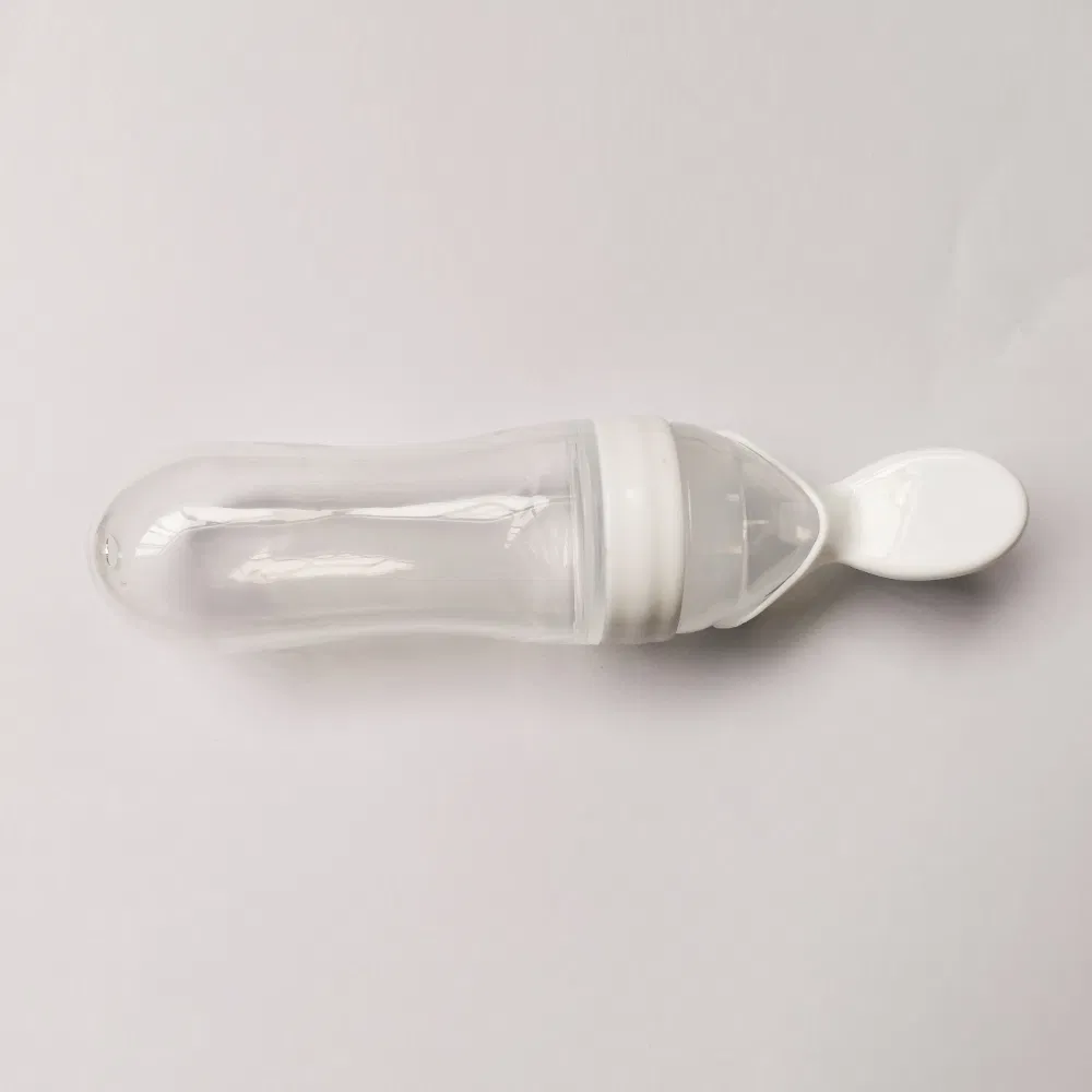Silicone Baby Squeeze Feeding Bottle 3 Floz Portable Baby Feeder with Spoon and Cap