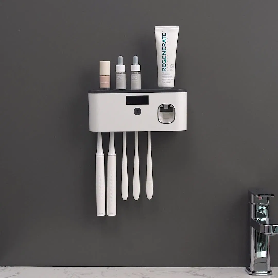 Rechargeable Bathrooms Smart Sterilizing Toothbrush Holder with Two Toothpaste Dispenser and UV Sterilizer