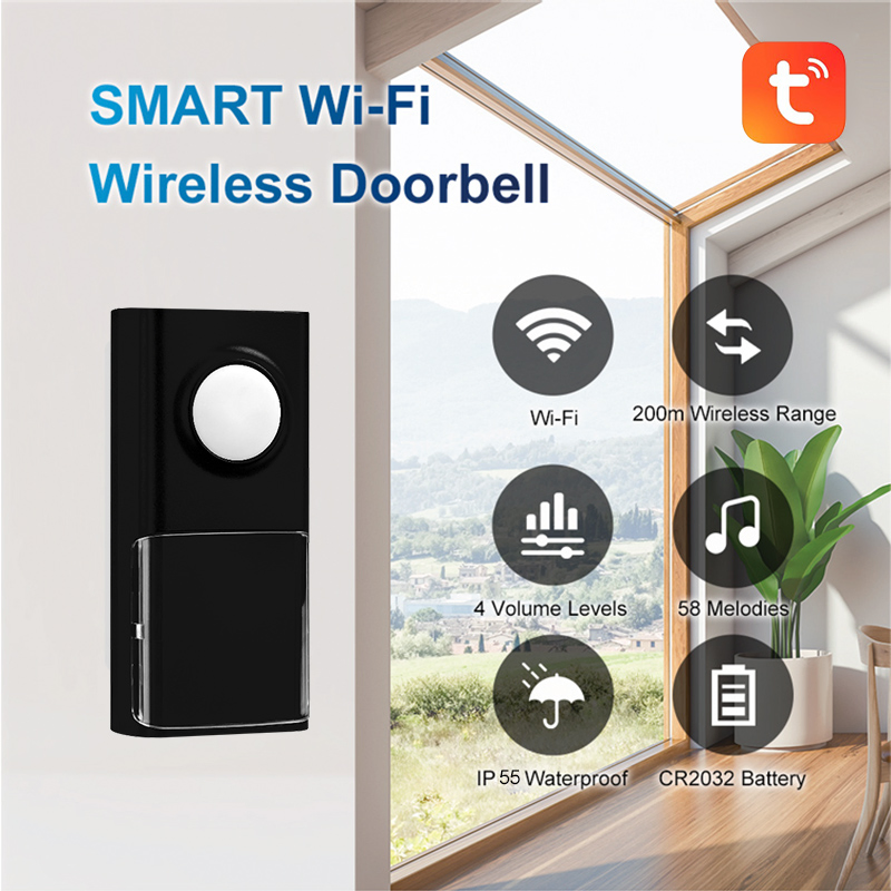 Battery Operated IP55 Waterproof Tuya Smart WiFi Wireless Doorbell with 58 Ringtones