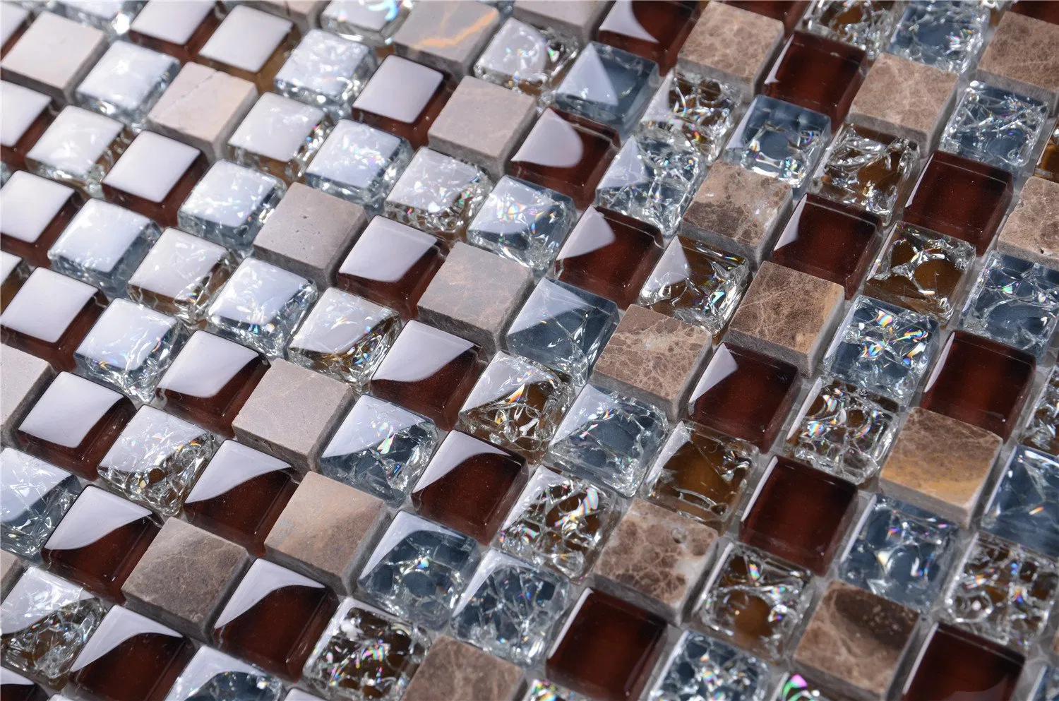 Мозаика стеклянная кухонная 15x15 мм, коричневая