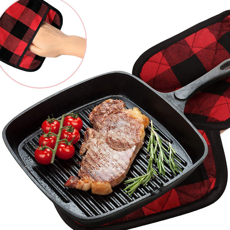 Simple Style Pure Cotton Checkered Anti-Heat Burn Gloves and High-Temperature Resistant Heat Insulation Pads