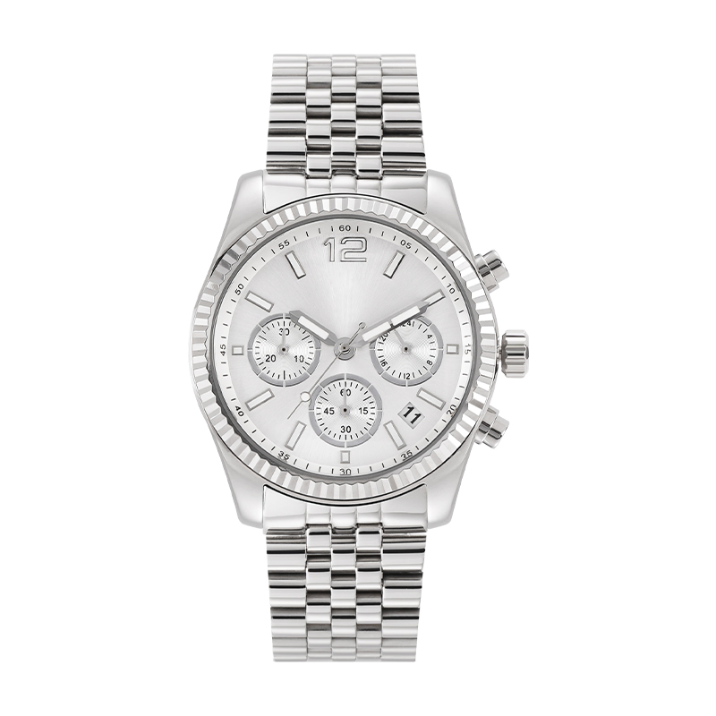 Men's Sports Commuting Quartz Watch - Three-Eye with Day/Date/24-Hour & Stainless Steel Serrated Bezel