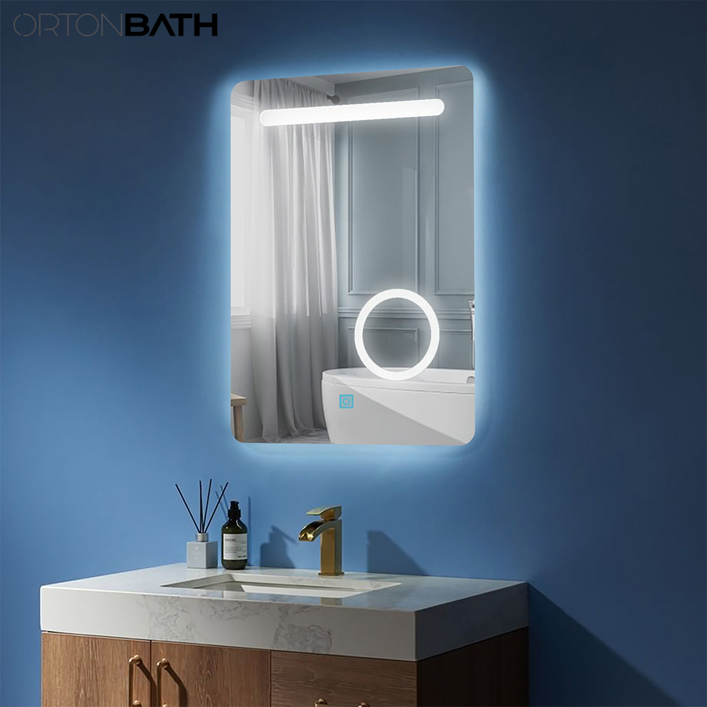 Ortonbath LED Bathroom Mirror with Front and Backlight, Stepless Dimmable Wall Mirrors with Anti-Fog, Memory Smart Mirror
