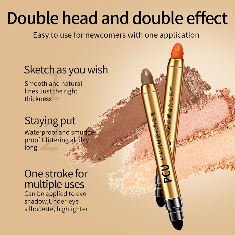 Double Head Shimmer Waterproof Lasting High Pigmented Glitter Highlighter Makeup Eye Shadow