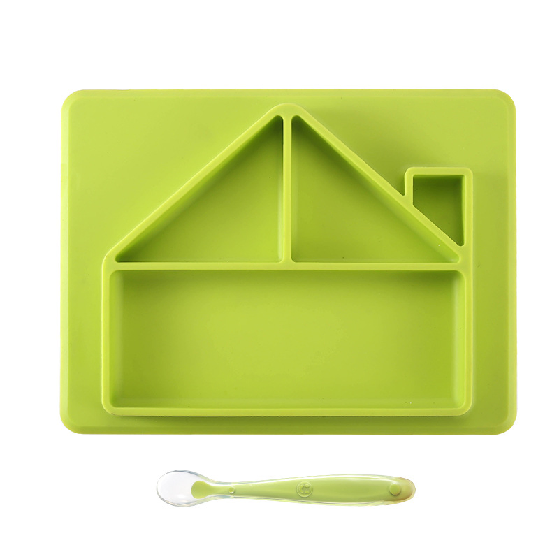 Creative House Shape Silicone Dining Plate with 3 Compartments Baby Dining Plate