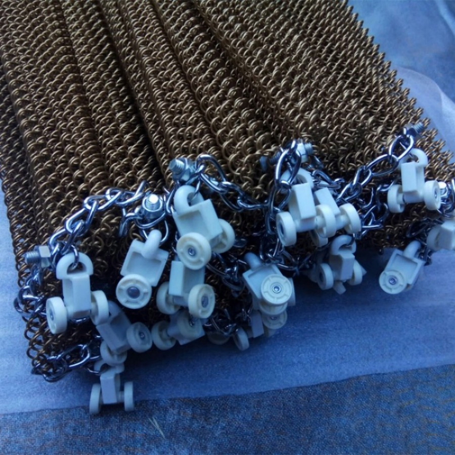 Decorative Brass Metal Coil Mesh Curtain - for Hotel Lobby Ceiling Decoration & Restaurant Partition Design