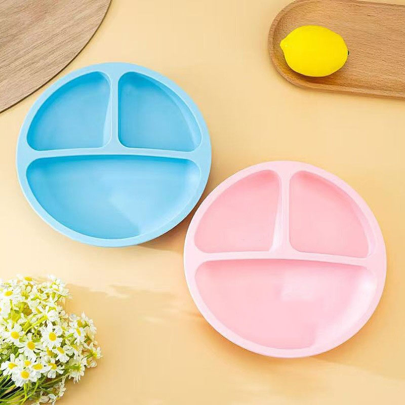 Hot Sale Food Grade Silicone Round Suction Cup Anti-Fall Anti-Drop High Safety Baby Food Compartment Plate
