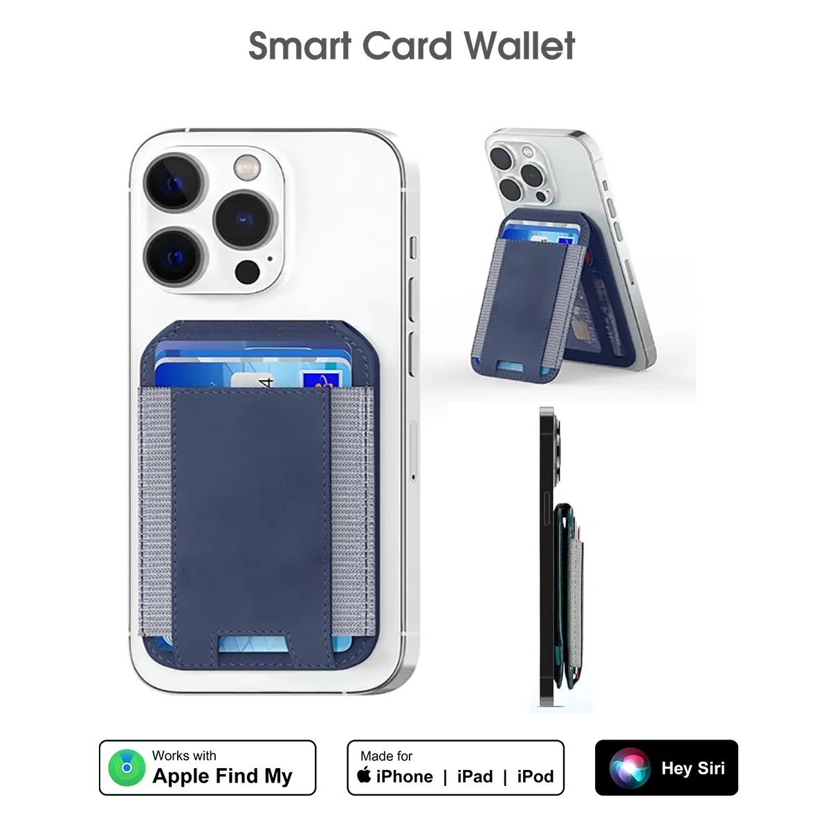 2-in-1 Magnetic Leather Wallet ID Card Slot Adjustable Stand Card Holder Tracker Work with Apple Find My Wallet Card Holder