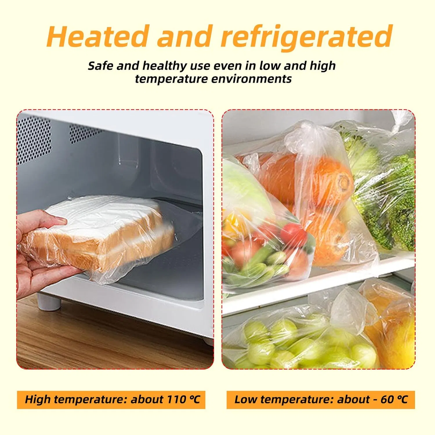 Commercial Clear Plastic Food Bags Heat Sealable & Durable