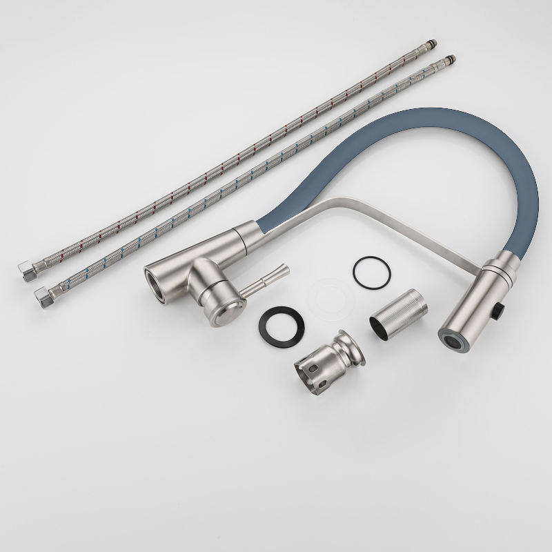 SUS304 Stainless Steel Hot and Cold Kitchen Faucet Lead-Free Wire Drawing Telescopic Silicone Universal Sink Faucet