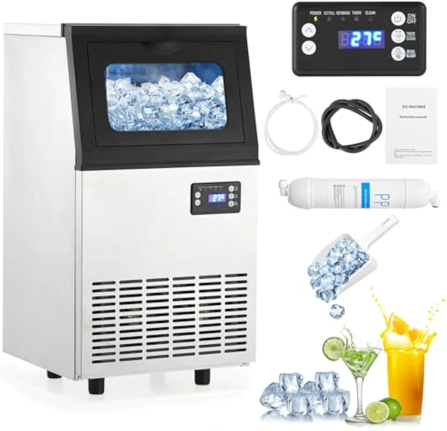 Ice Maker Machine Big Capacity Stainless Steel Automatic Ice Making/Self-Cleaning for Home