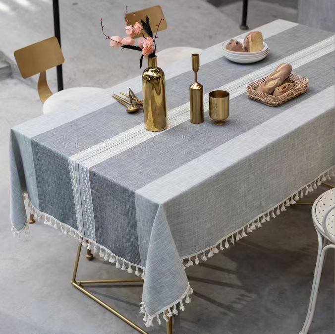 Stripes Jacquard Polyester Table Runner with POM POM Trims for Home Hotel