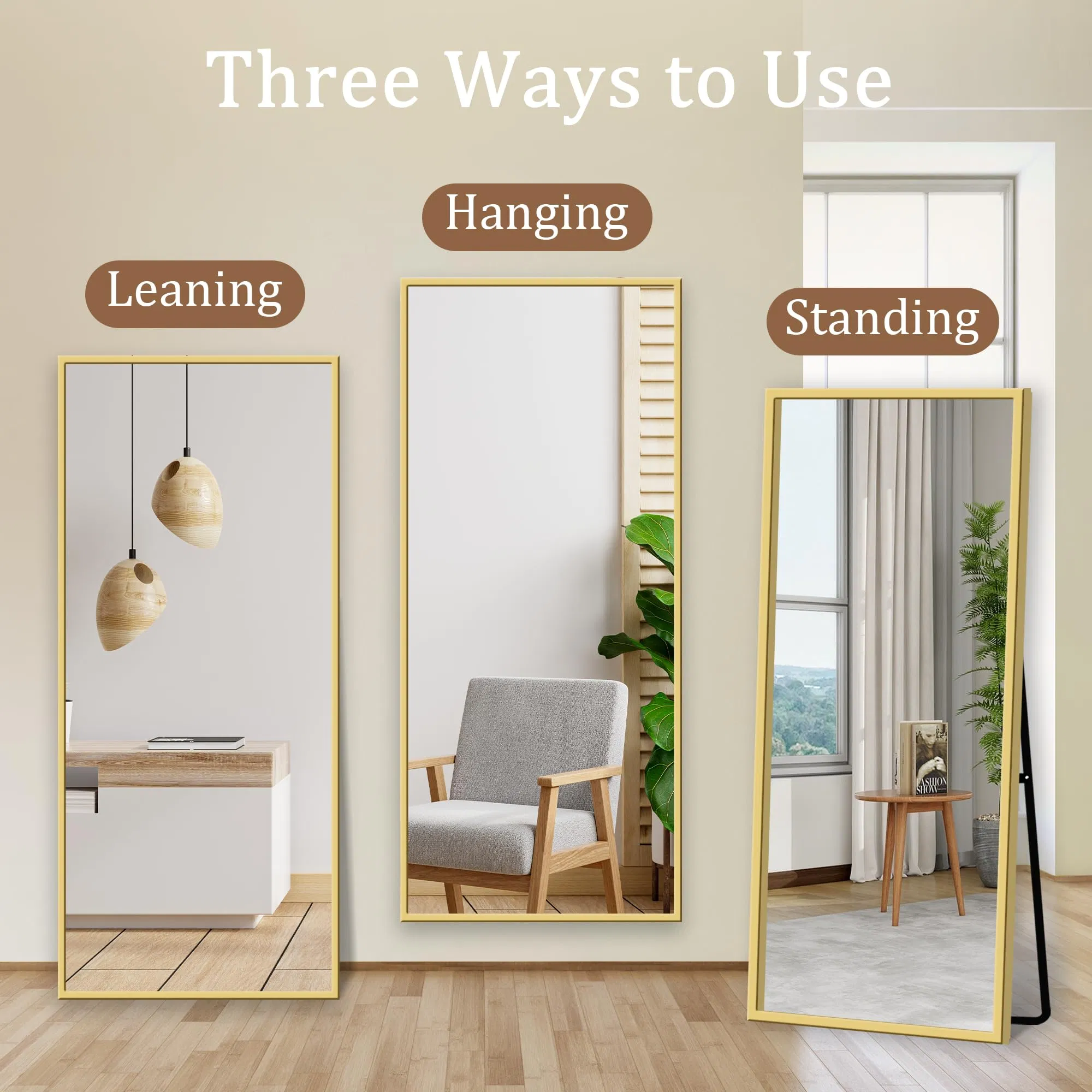 Full Length Mirror with Stand Aluminum Alloy Floor Mirror Wall-Hanging & Tilting Design for Bedroom, Living Room, Dressing Room
