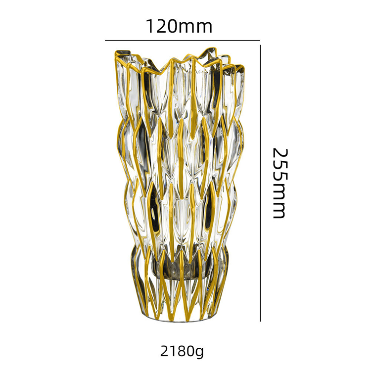 Creative Modern Crystal Flower Glass Vase Living Room Decoration Ornaments Large Flower Vase with Gold Rim