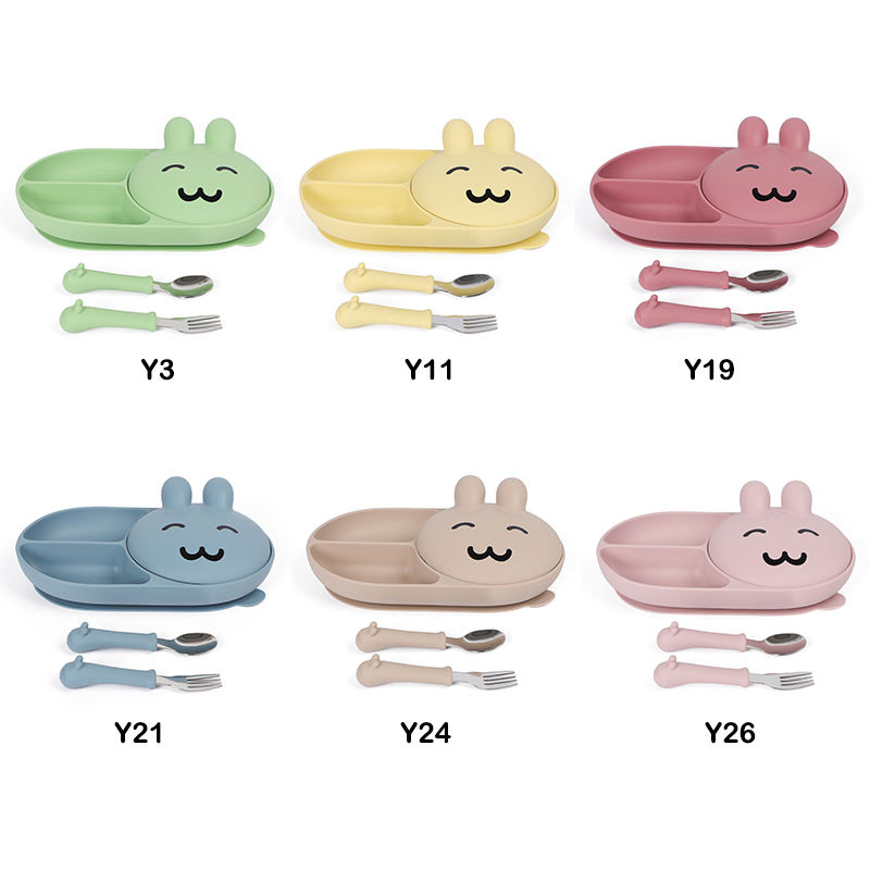 Детский набор для еды с ложкой и вилкой Silicone Bunny
