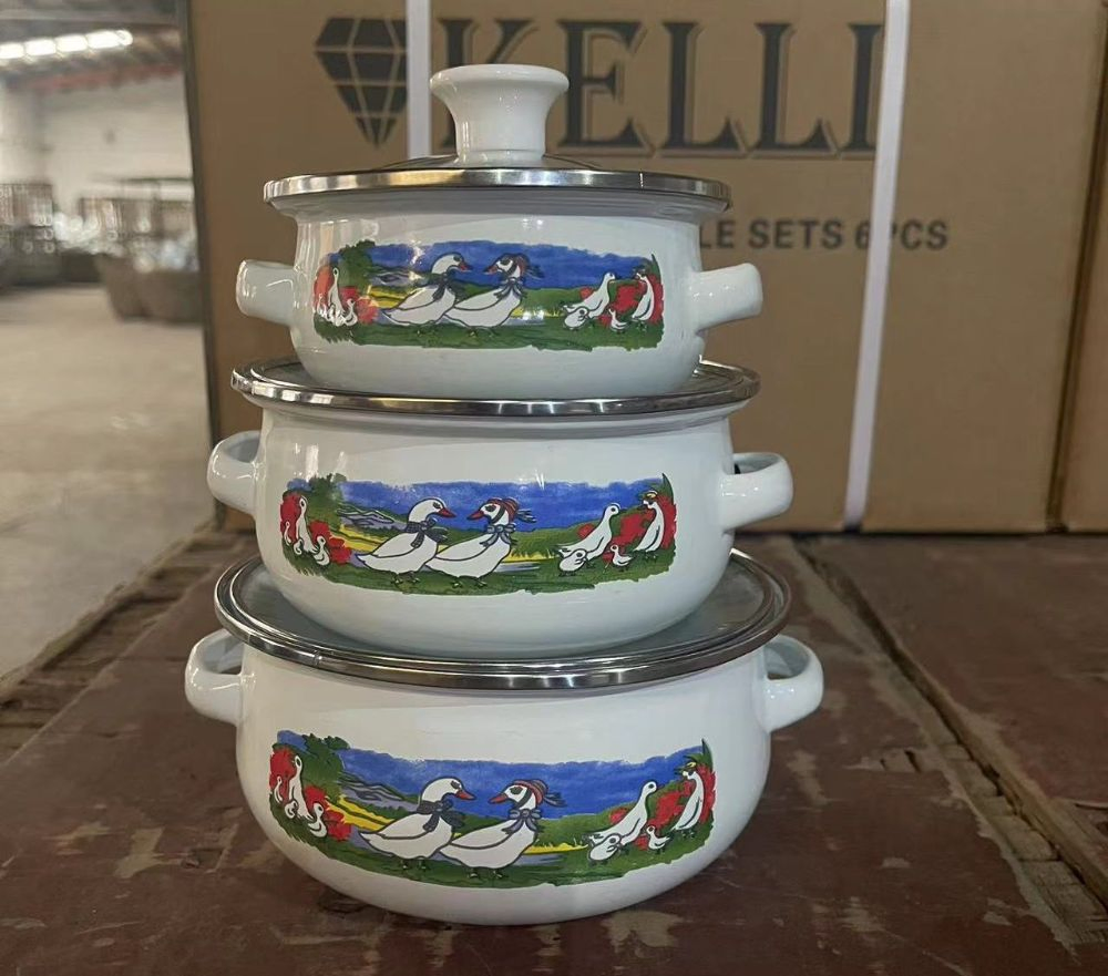 12-14-16cm Enamel Mini Pot Carbon Steel Cookware Set Casserole with Glass Lid