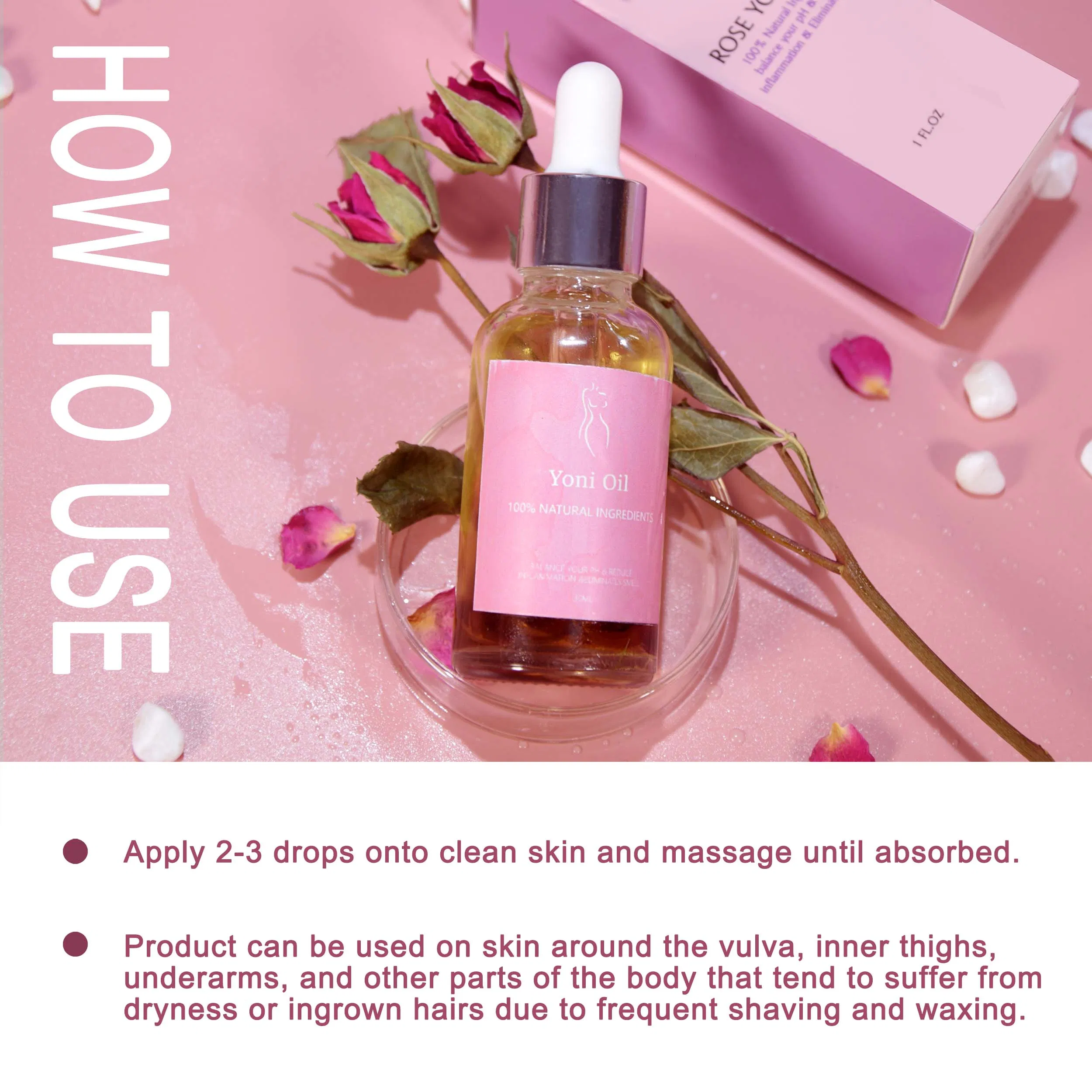 Private Label 100% Natural Formula Intimate Rose Yoni Oil Inflammation Vegan Intimate Care Products Essential Oil Female