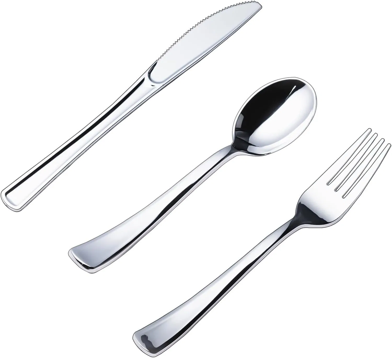 Silver Plastic Silverware Set, Disposable Cutlery Set Heavy Duty Flatware for Party, Weddings