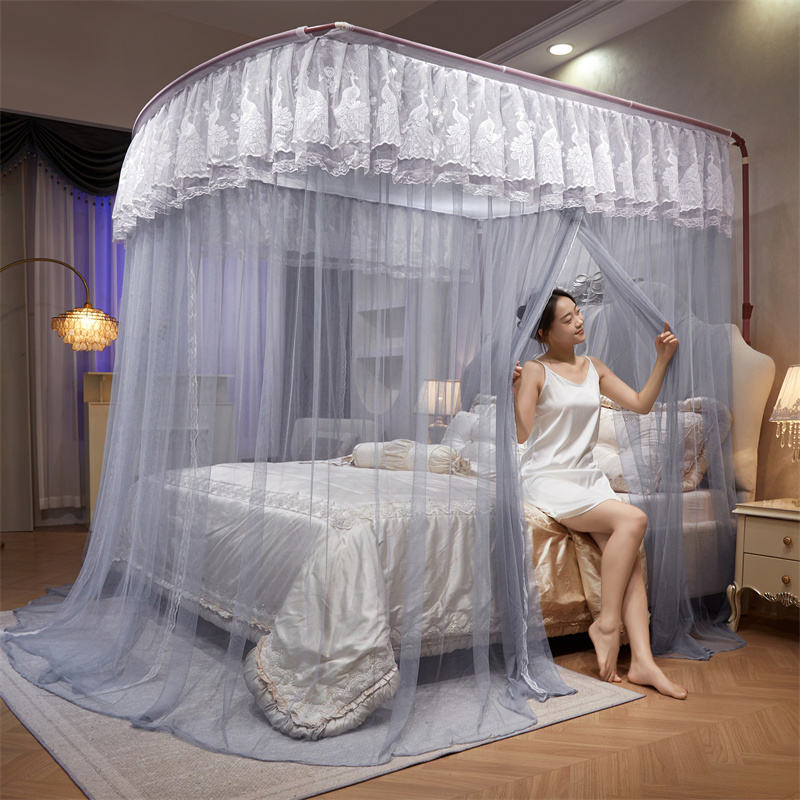 Summer New French Romantic Gradient Color Princess Gradient Dust-Proof Floor Court U- Bracket Mosquito Net Anti-Mosquito Magic