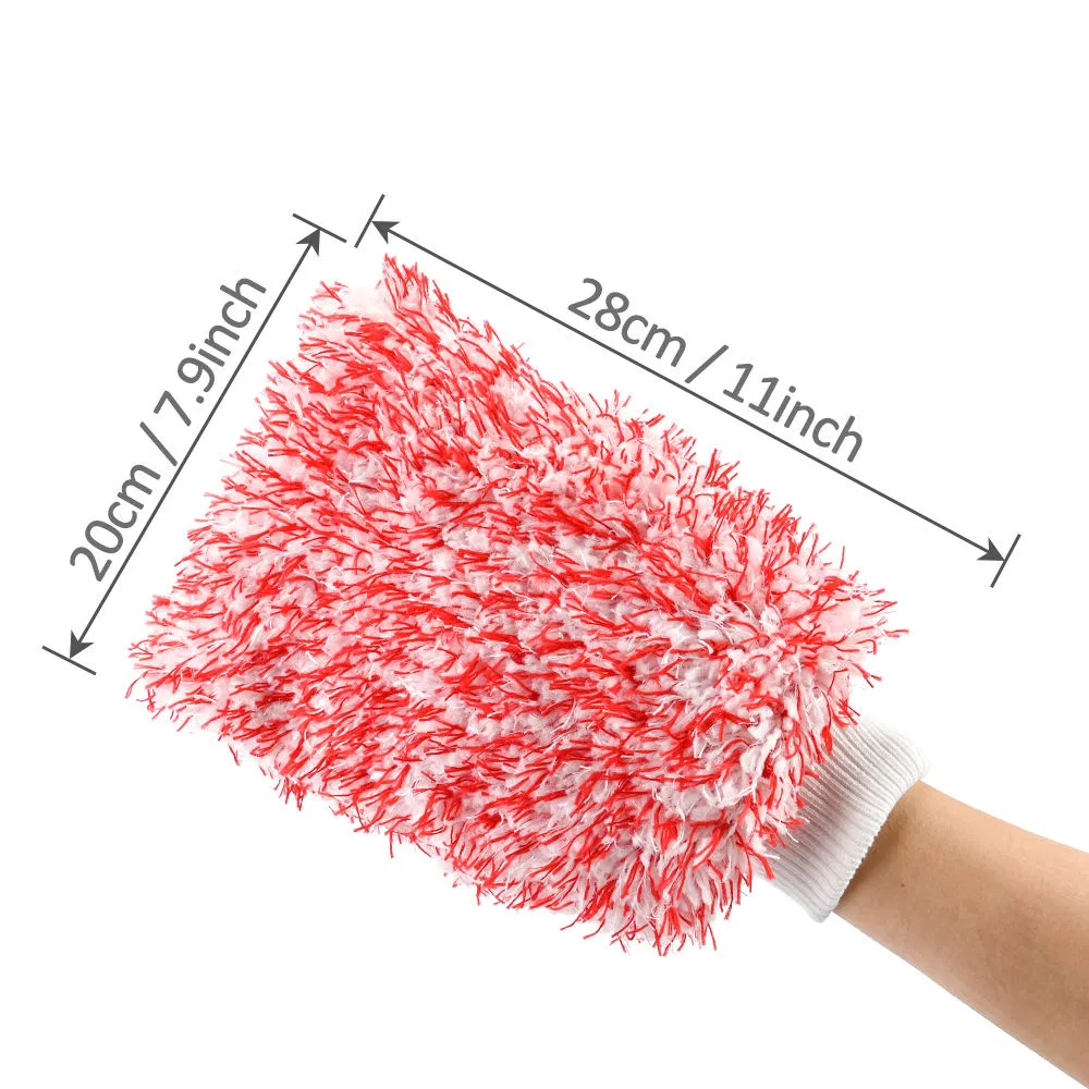 Colorful Coral Fleece Microfiber Wash Mitt 20 * 28cm Ultra Soft Dual-Ply Car Cleaning Glove with Elastic Cuff