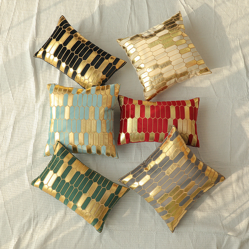 Pillow Case Golden Plaid Embroidery Velvet Cushion Cover Luxury European Pillowcase