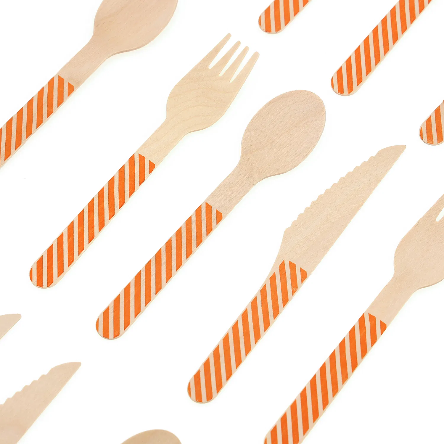 Customized Logo Printing Hot-Stamping Knife Fork Spoon Set Biodegradable Eco-Friendly Disposable Birch Dessert Cutlery Wooden Tableware for Birthday Holidays