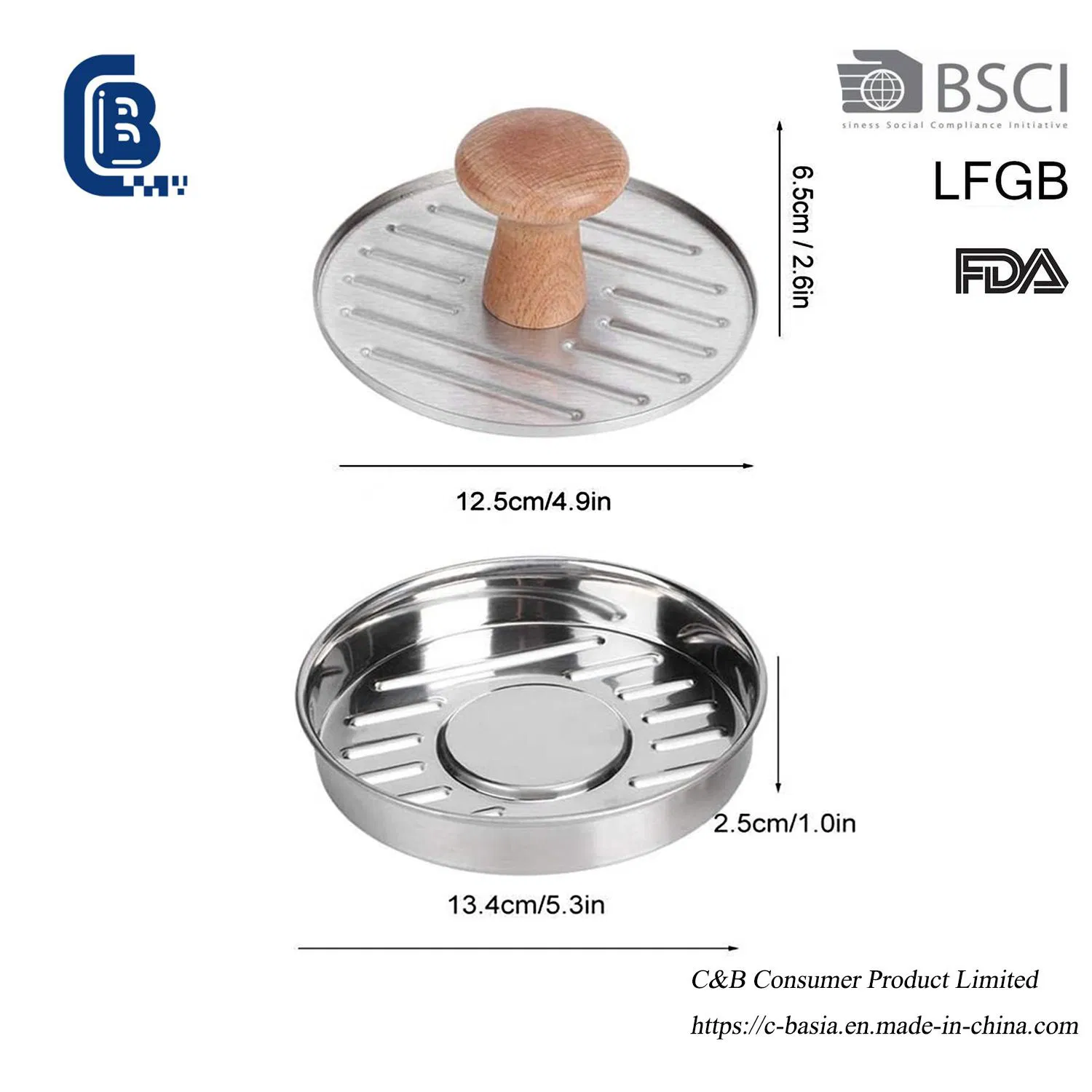 Double-Lattice Non-Stick Stainless Steel Hamburger & Steak Press