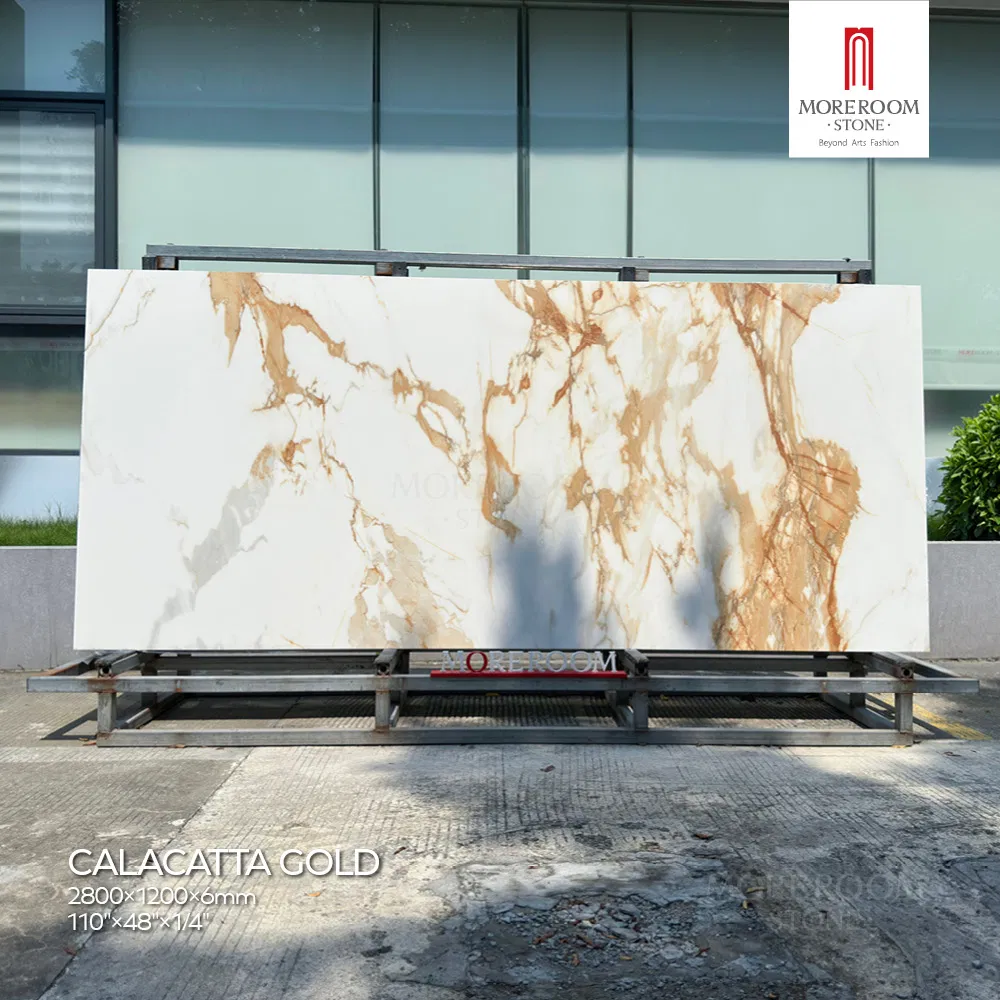 Sintered Stone Calacatta Gold Marble Slab for Luxury Kitchen Island Countertops