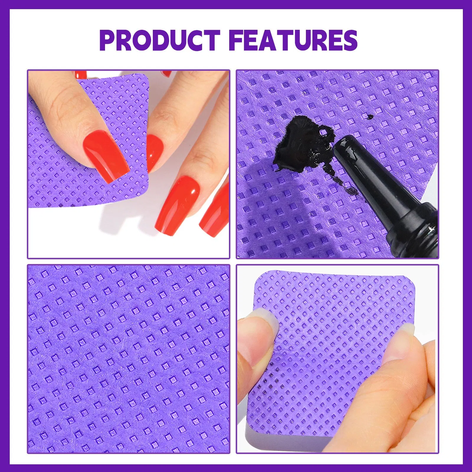 200PCS Custom Logo Private Label Absorbent Soft Fabric Eyelash Extension Glue Wipes Nail Polish Remover Pads Lint Free Nail Wipe