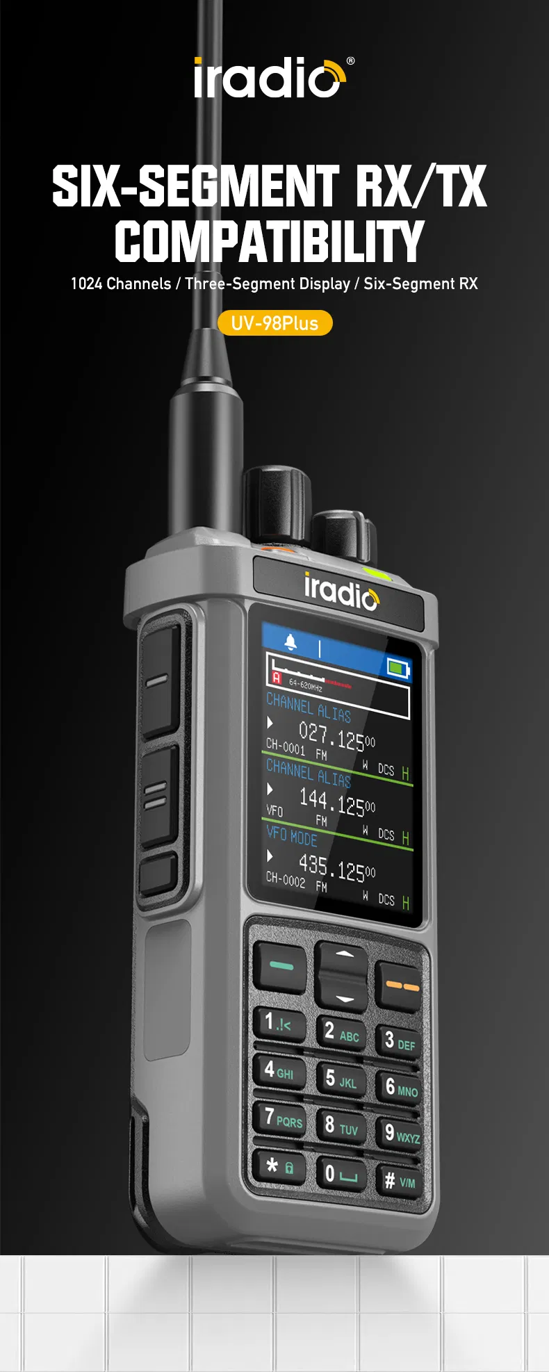 Iradio Walkie Talkie UV98plus Triple Band Two Way Radio with Short Wave