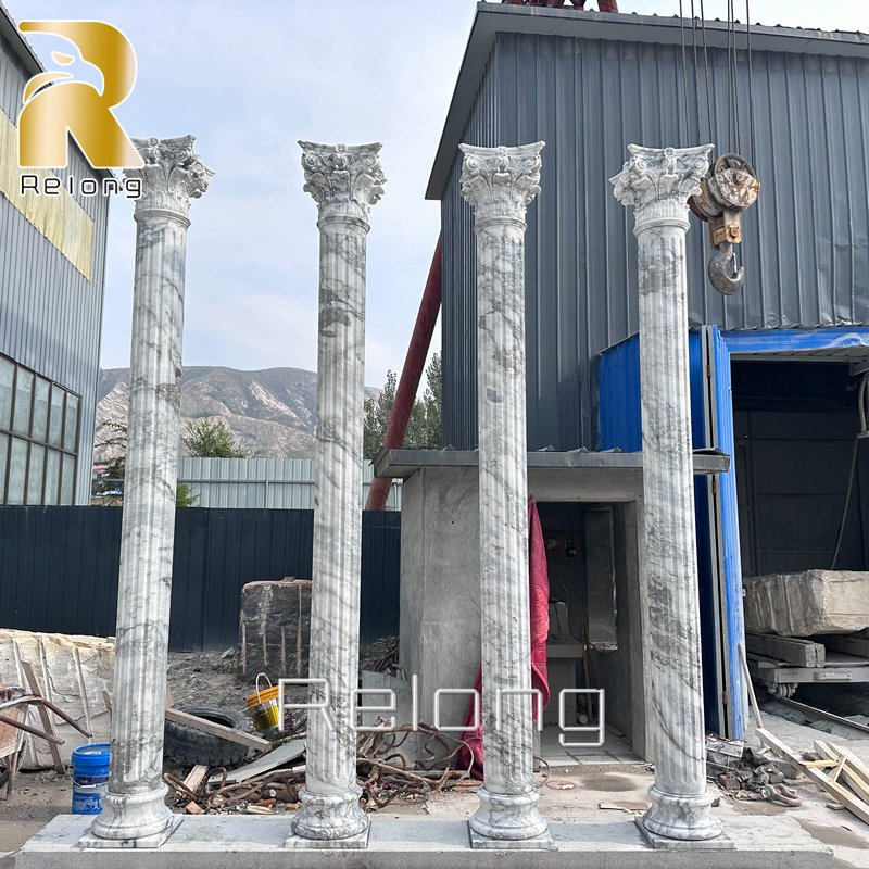 Classic Design Round Stone Pillars Hand Carved Natural Marble Roman Column
