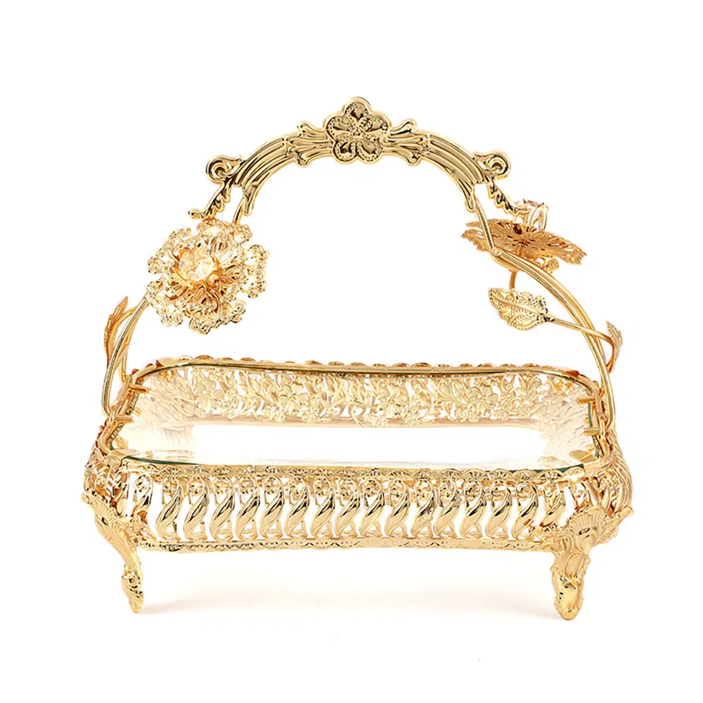 Square Fruit Basket Tempered Glass Retro Elegant Fruit Plate Home Hotel Ez30066