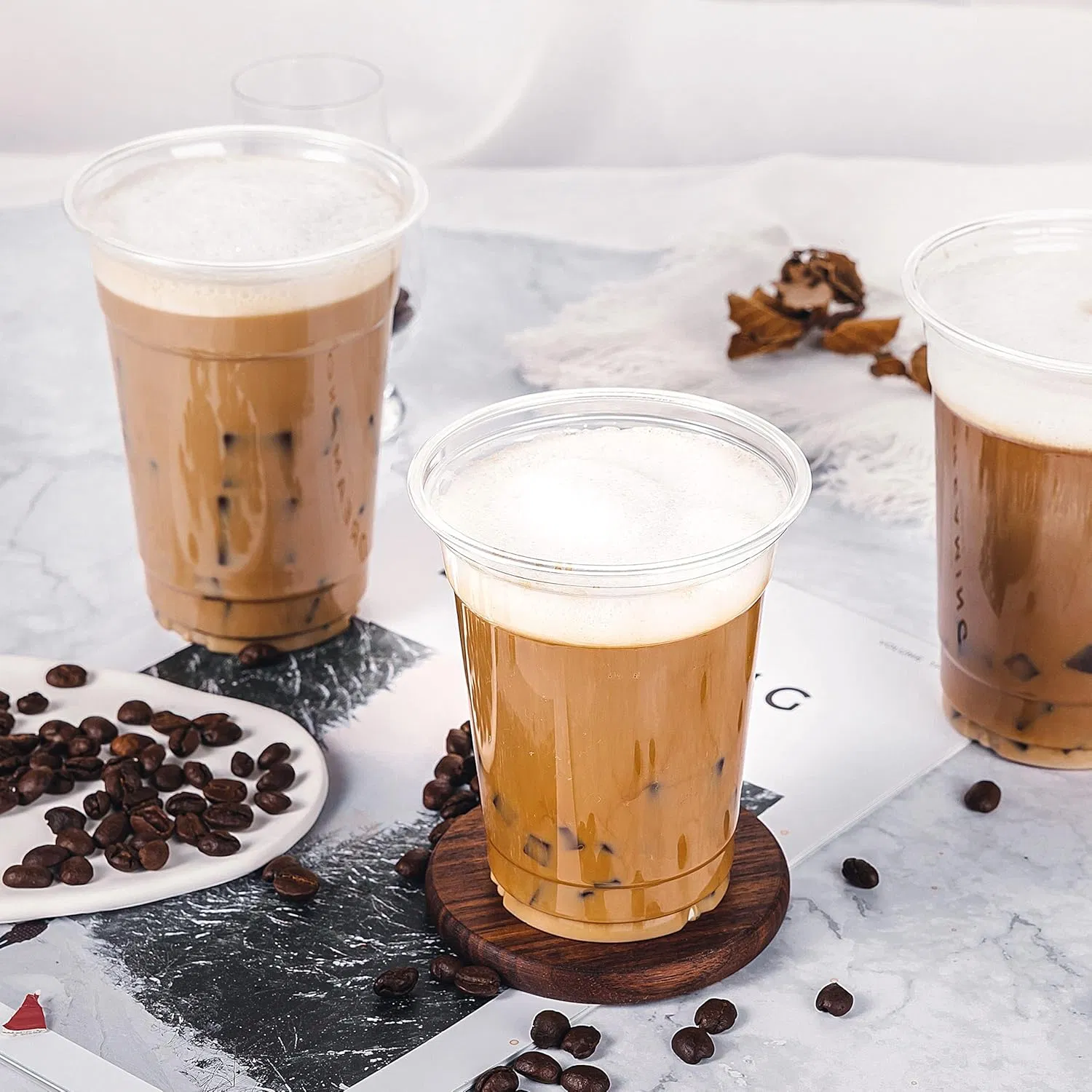 Прозрачные пластиковые стаканы 12oz и 16oz с крышкой