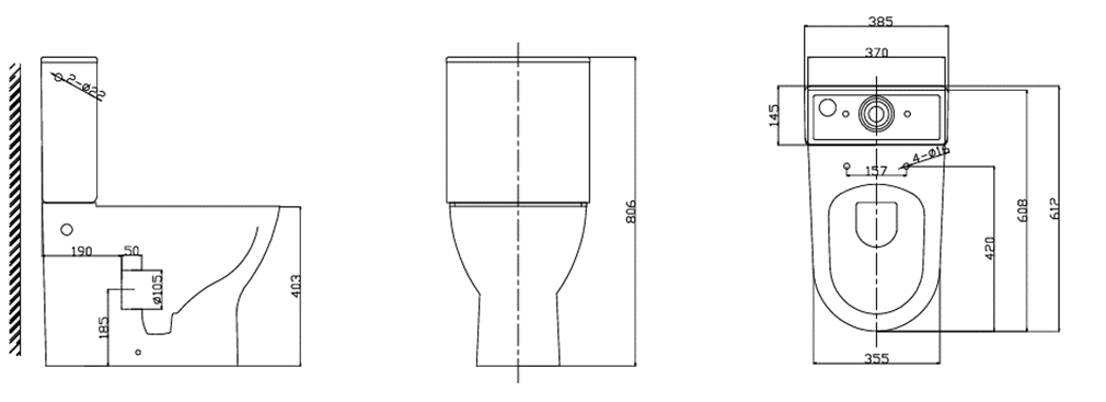Stylish White Washdown Two-Piece Toilet, Streamlined Ceramic Bathroom Fixture From China