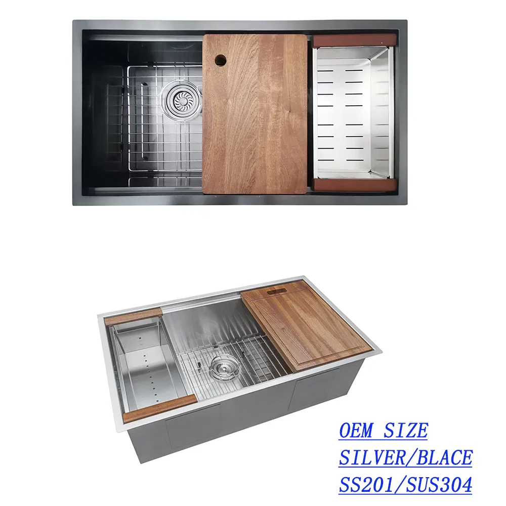 Best Farmhouse Kitchen Workstation Undermount Stainless Steel OEM Size Double Bowl Sink
