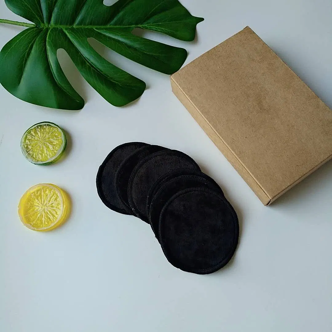 Reusable Makeup Remover Pads Microfibre Cloths Washable Round Face Pads for Cleansing 14 Pack Organic Make up Removal Pads (Black)