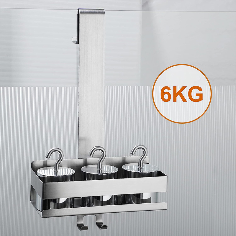 Sanipro Wall Mounted Shower Glass Door Hanging Basket Organizer Rack Stainless Steel Bathroom Storage Shelf