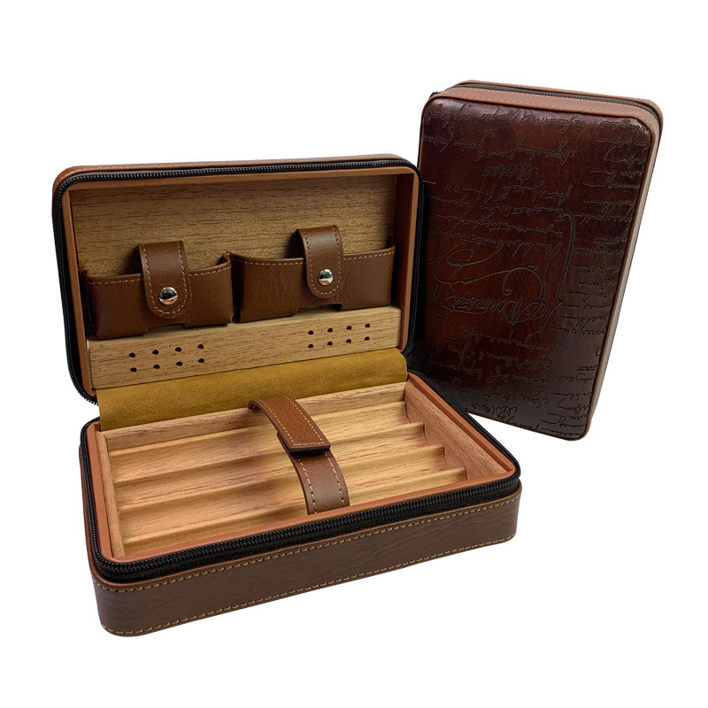 Ea434 Display Showcase Zipper Personalized Luxury Cigar Case Trave Waterproof Custom Retro and Premium Leather Carrying Cases