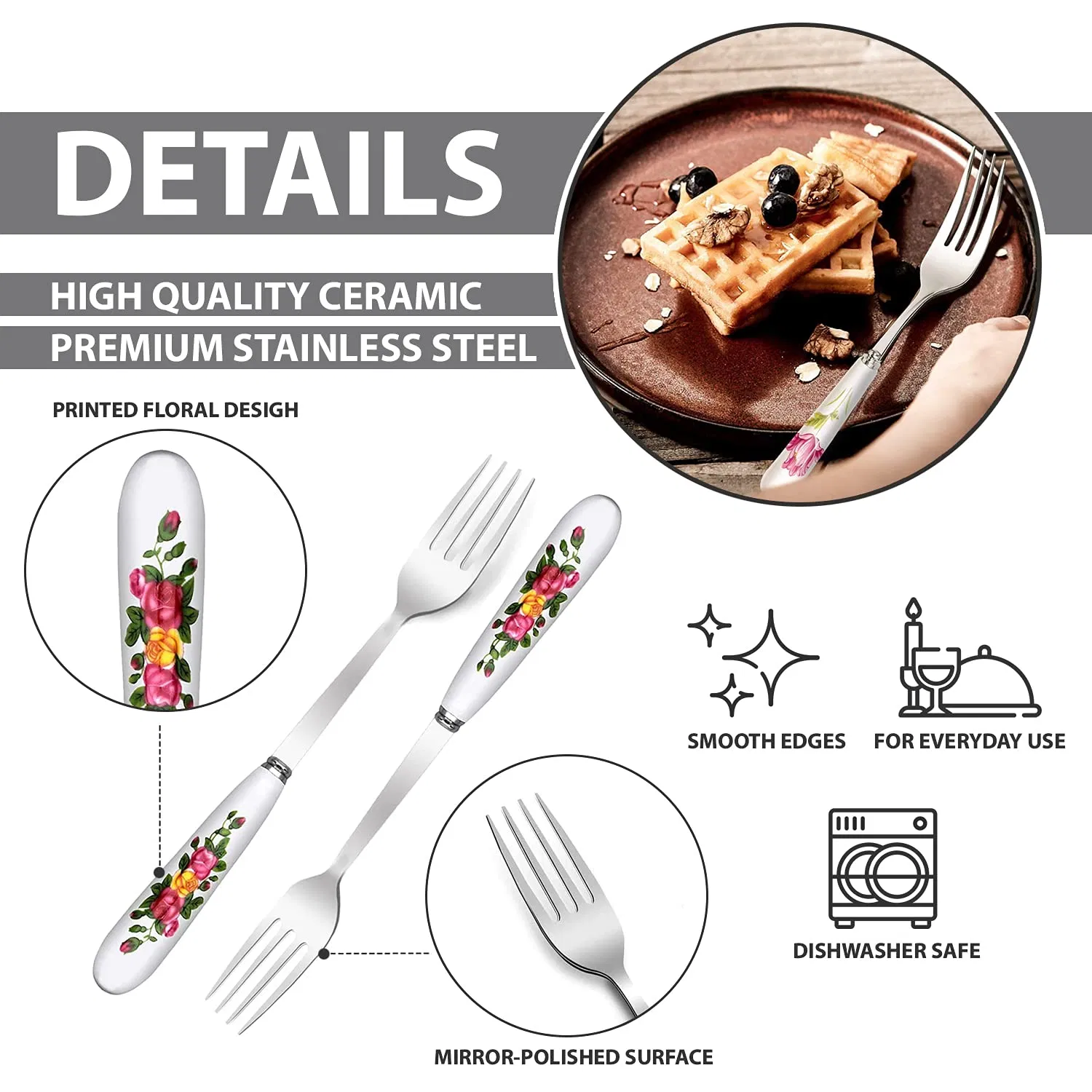 Promotion New Home Dinner Stainless Steel Silverware Ceramic Handle Dessert Fork