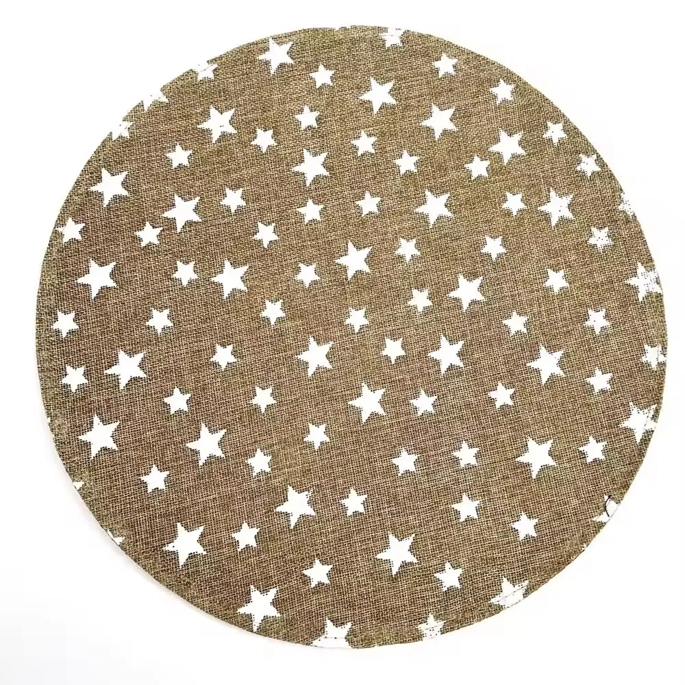 X'mas Heat-Resistant Table Decorative Polyester and Paper Woven Stars Printed Round Placemat