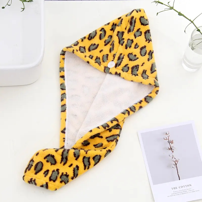Women Girl's Leopard Microfiber Shower Cap Towel Bath Hats