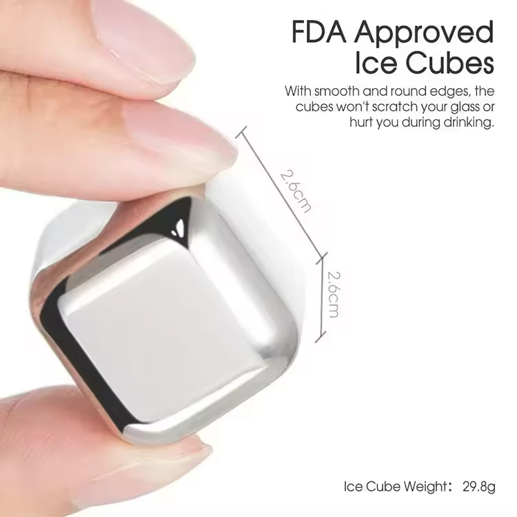 Food Grade Stainless Steel 304 Reusable Drink Coolers Metal Ice Cubes Chilled Whiskey Stones Non Melting Ice Cubes