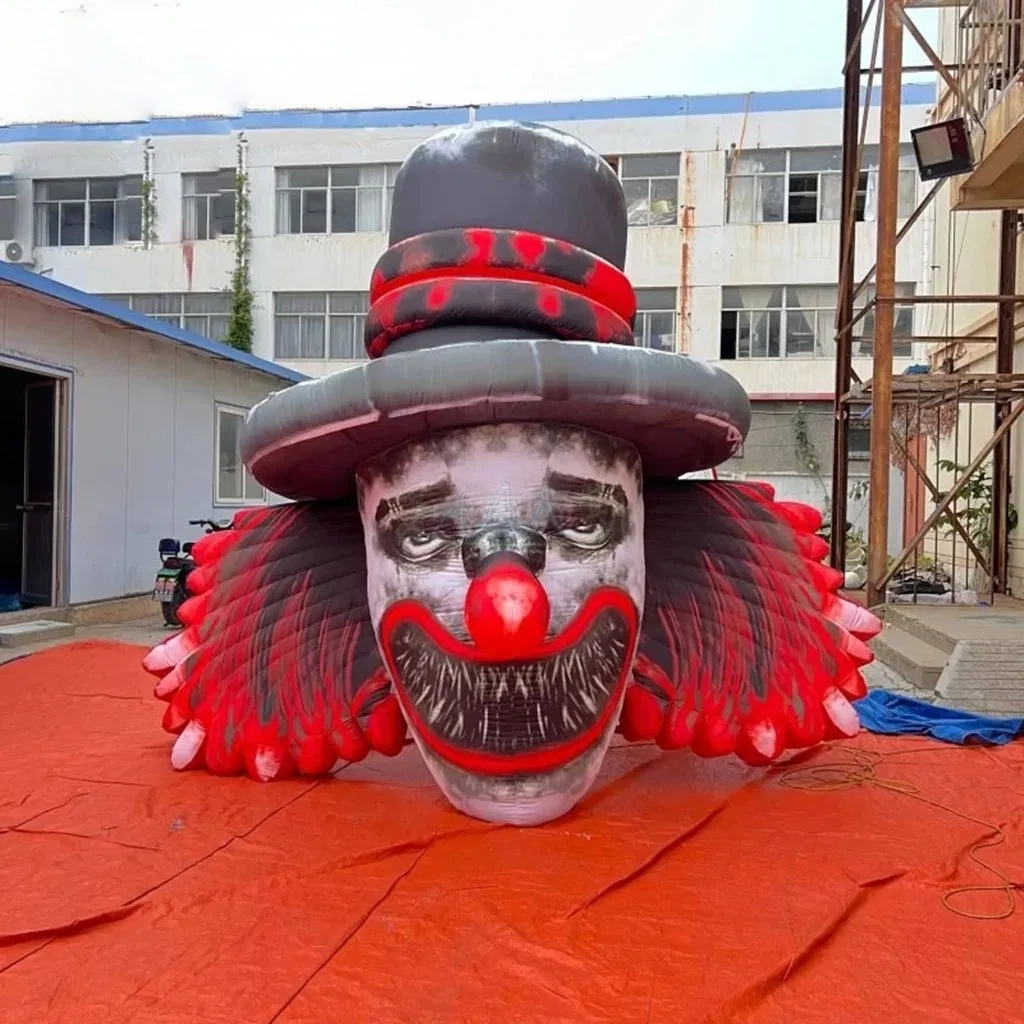 Outdoor Halloween Decorative Giant Inflatable Clown Head 5m High Blow up Evil Clown Skull for Building and House Roof Decoration
