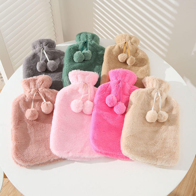 High Quality Natural Rubber Rabbit Fur Plush Warmer Hot Water Bag