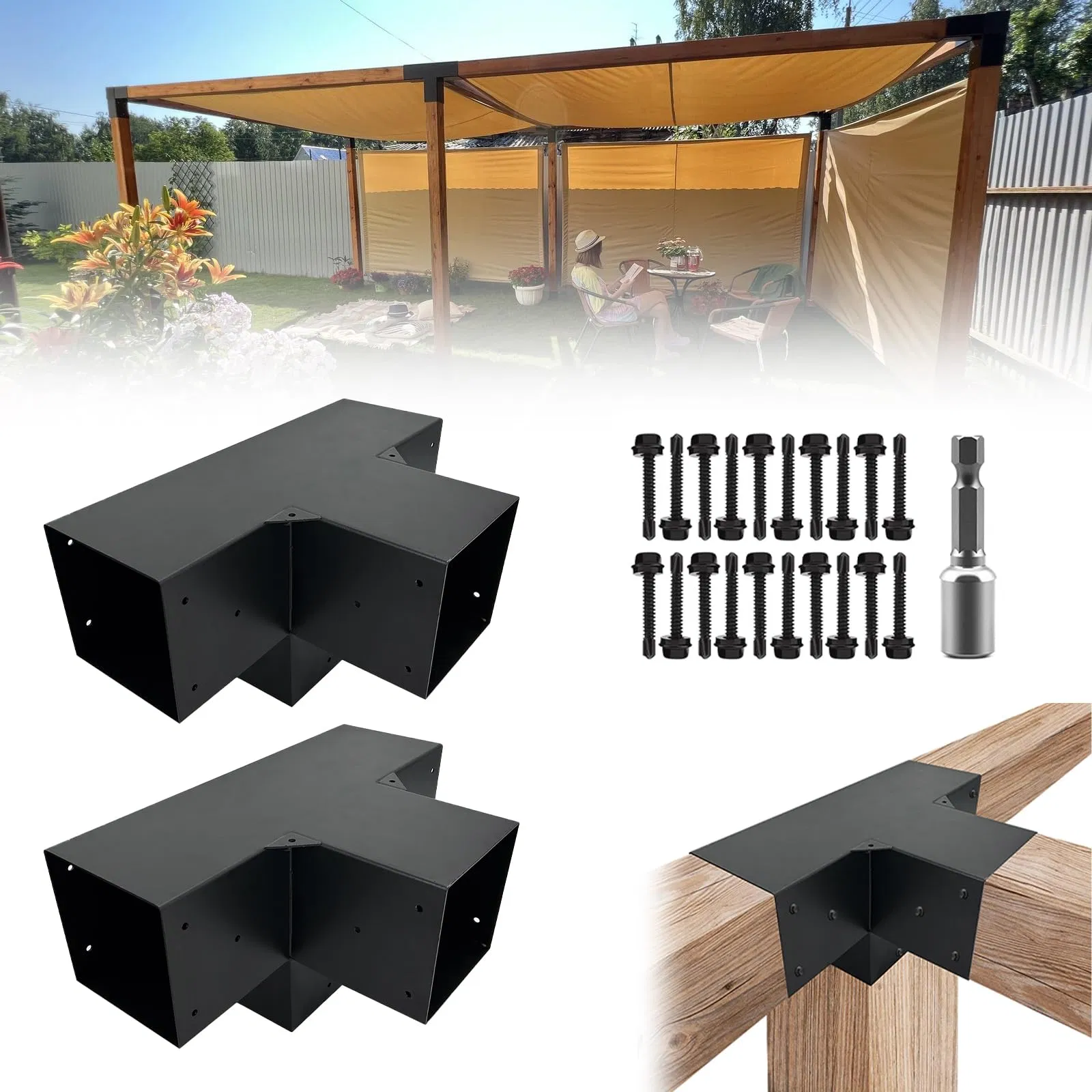 Outdoor Solid Stainless Steel Wooden Pergola Gazebo Kit Base Support and 3 Way Right Angle Corner Bracket