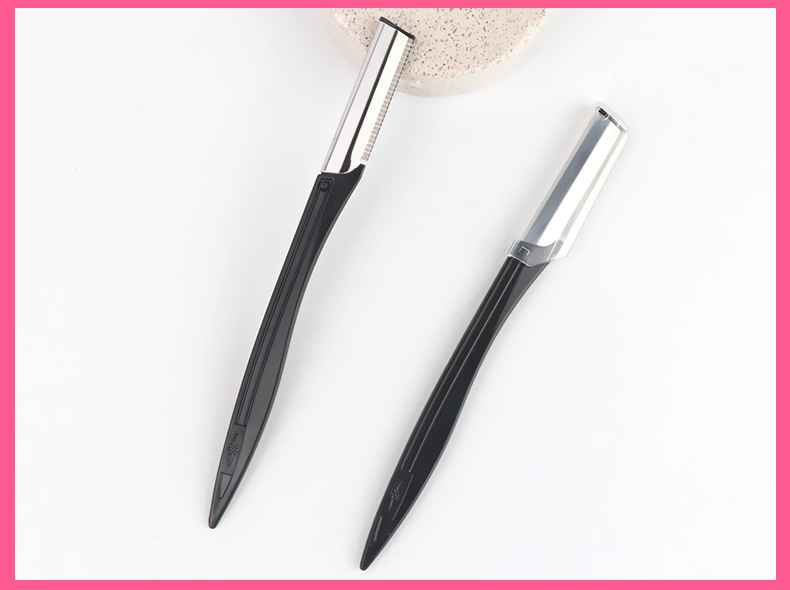 Private Label Safety Round Black Eyebrow Trimmer Razor with Plastic Cover